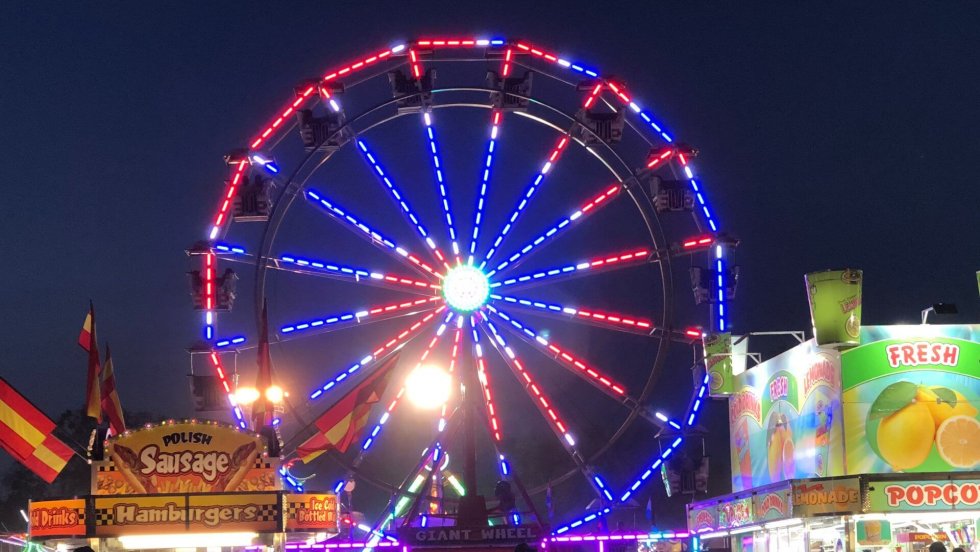 Lighted Ferris Wheel at night